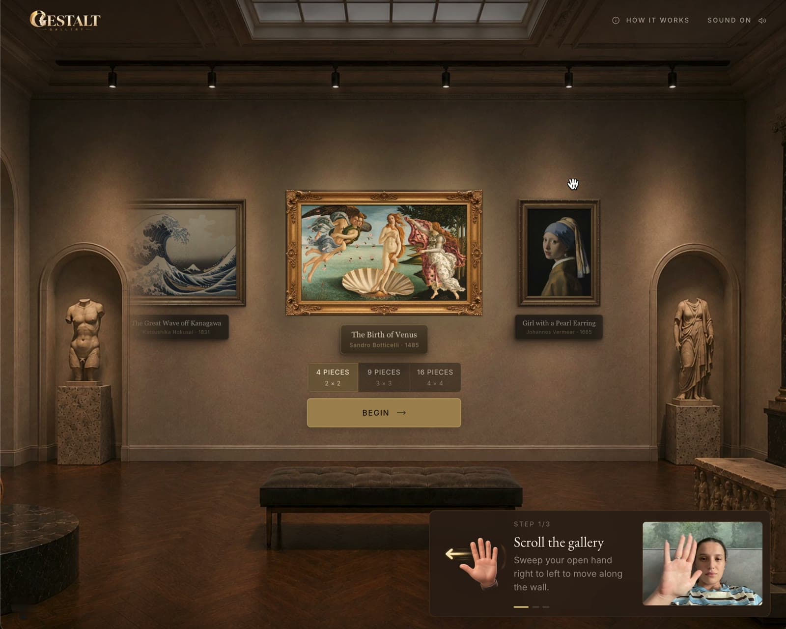 The Gestalt Gallery wall, with a painting framed at its centre